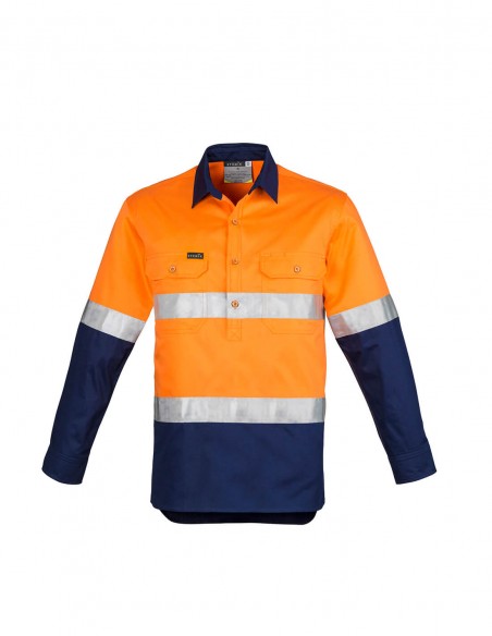 SY-ZW550 - Mens Hi Vis Closed Front L/S Shirt - Hoop Taped - Syzmik - Work Wear